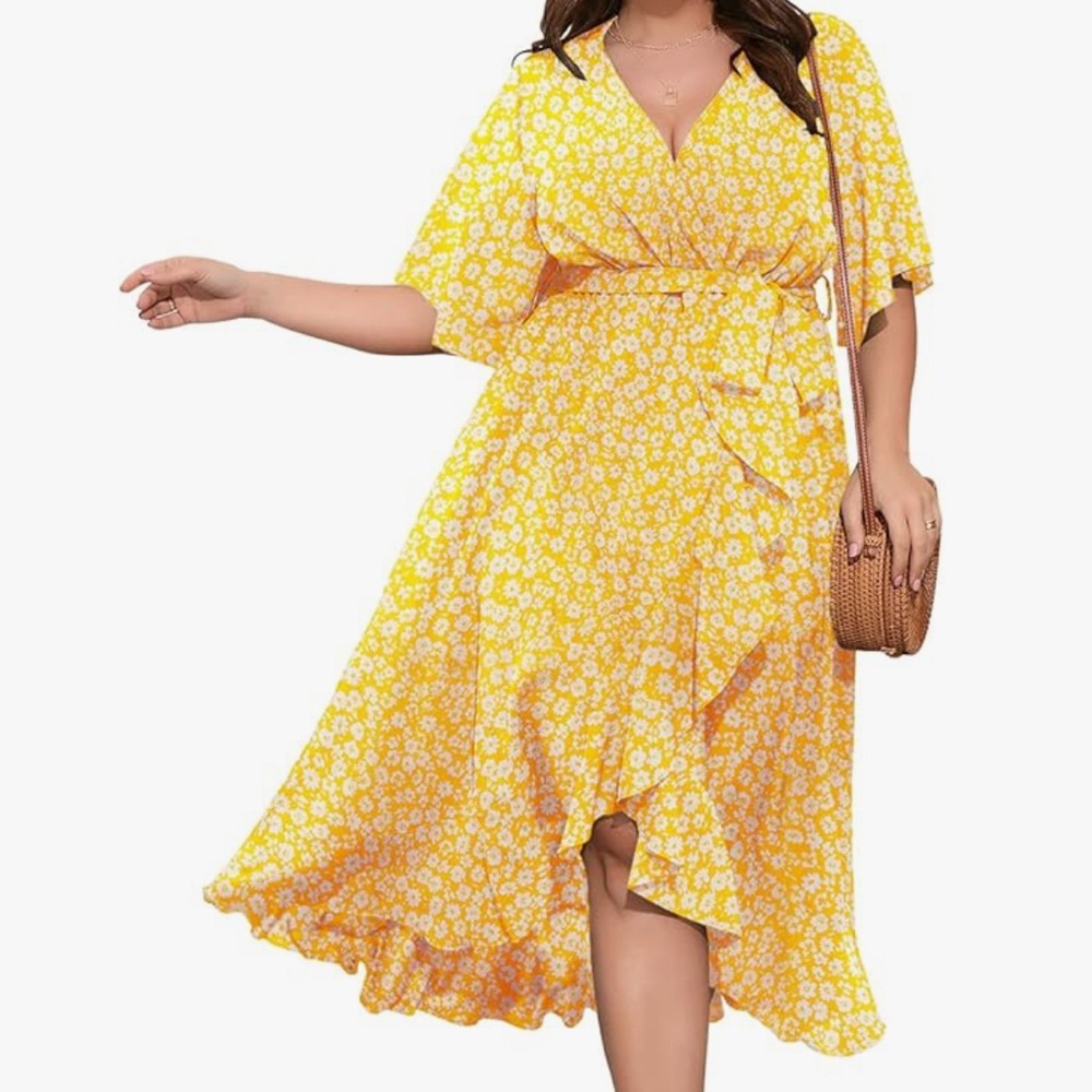 Yellow Floral Wrap Dress